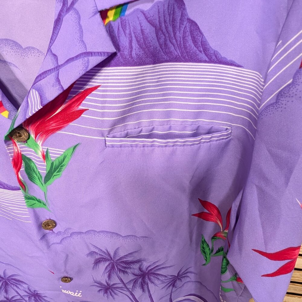 Casual Wear Made in Hawaii Hawaiian Shirt Rainbow and Palm Tree Design XL - Picture 5 of 11